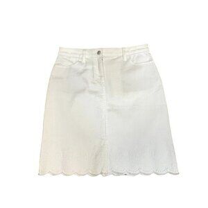 Talbots Women's White Denim Skirt With Embroidered Hem Size 4